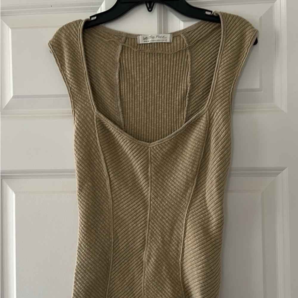 Free People Green Ribbed Fitted Camisole